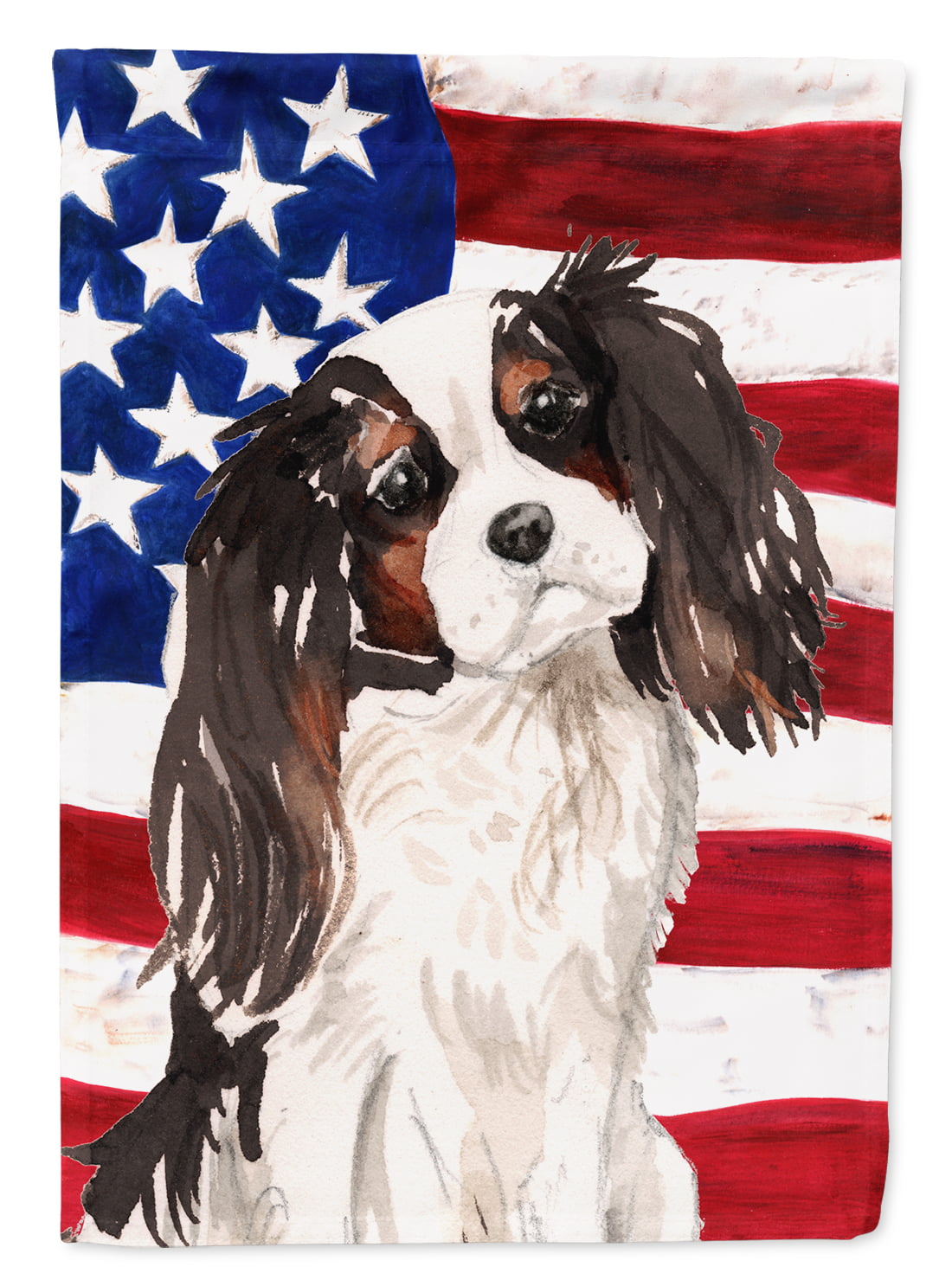 Tricolor Cavalier Spaniel Patriotic Flag - Garden Size