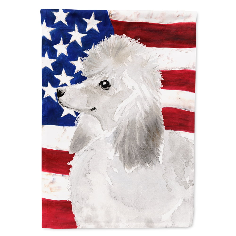 White Standard Poodle Patriotic Flag - Garden Size