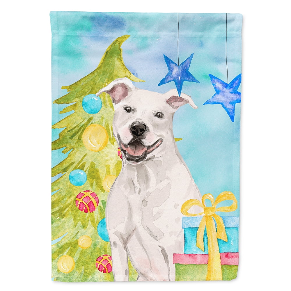 White Staffie Bull Terrier Christmas Flag - Garden Size