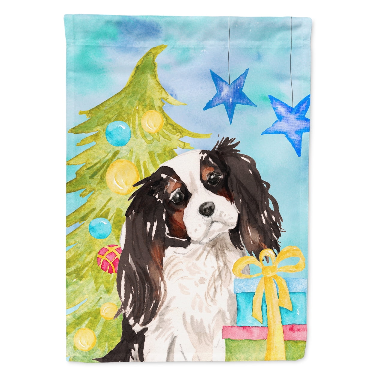 Tricolor Cavalier Spaniel Christmas Flag - Garden Size