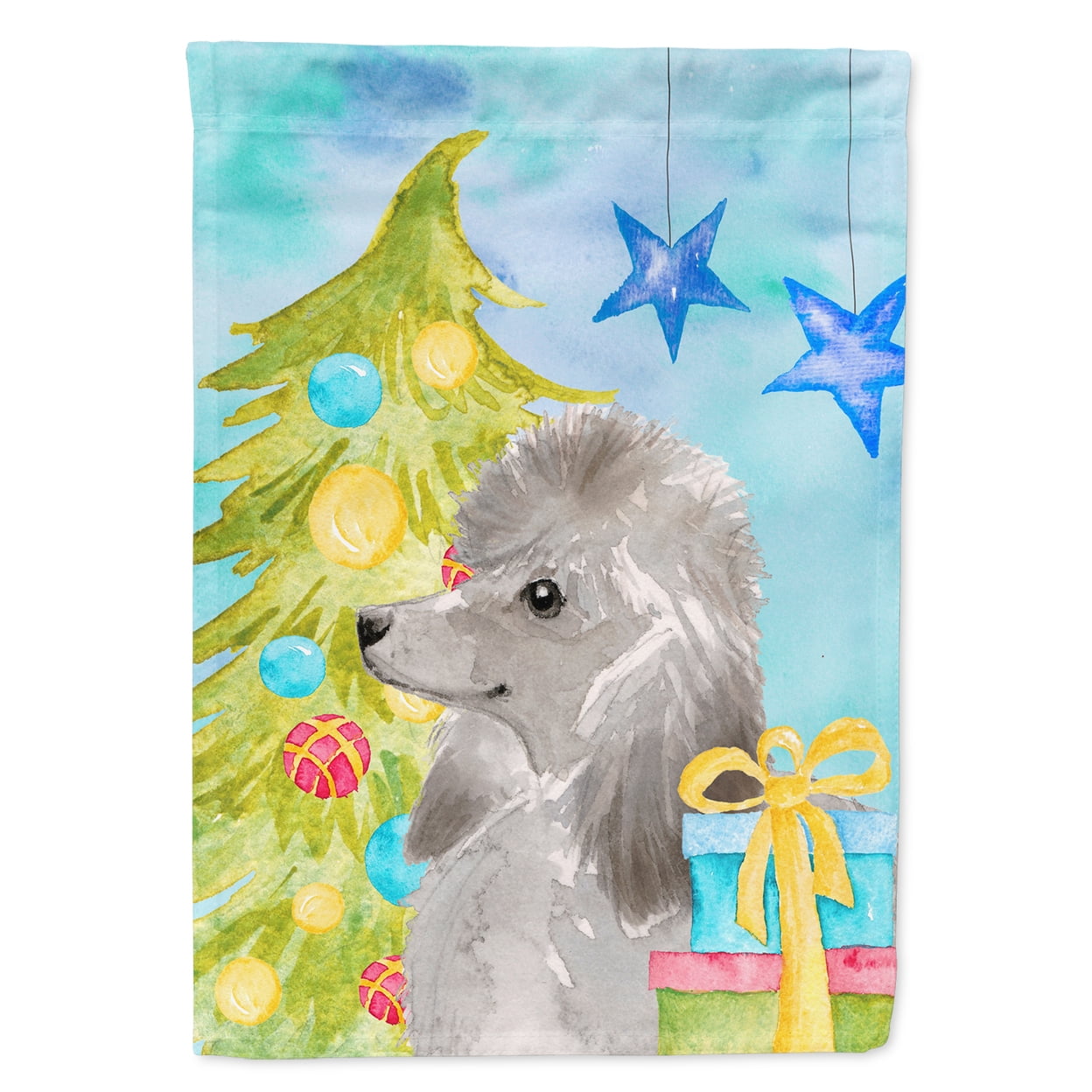 Grey Standard Poodle Christmas Flag - Garden Size