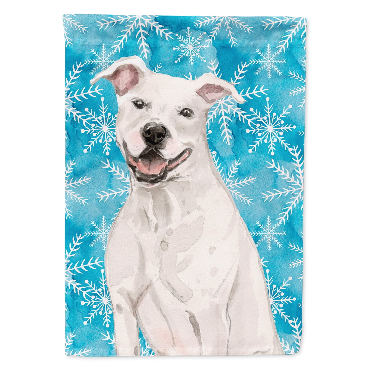 White Staffie Bull Terrier Winter Flag - Garden Size