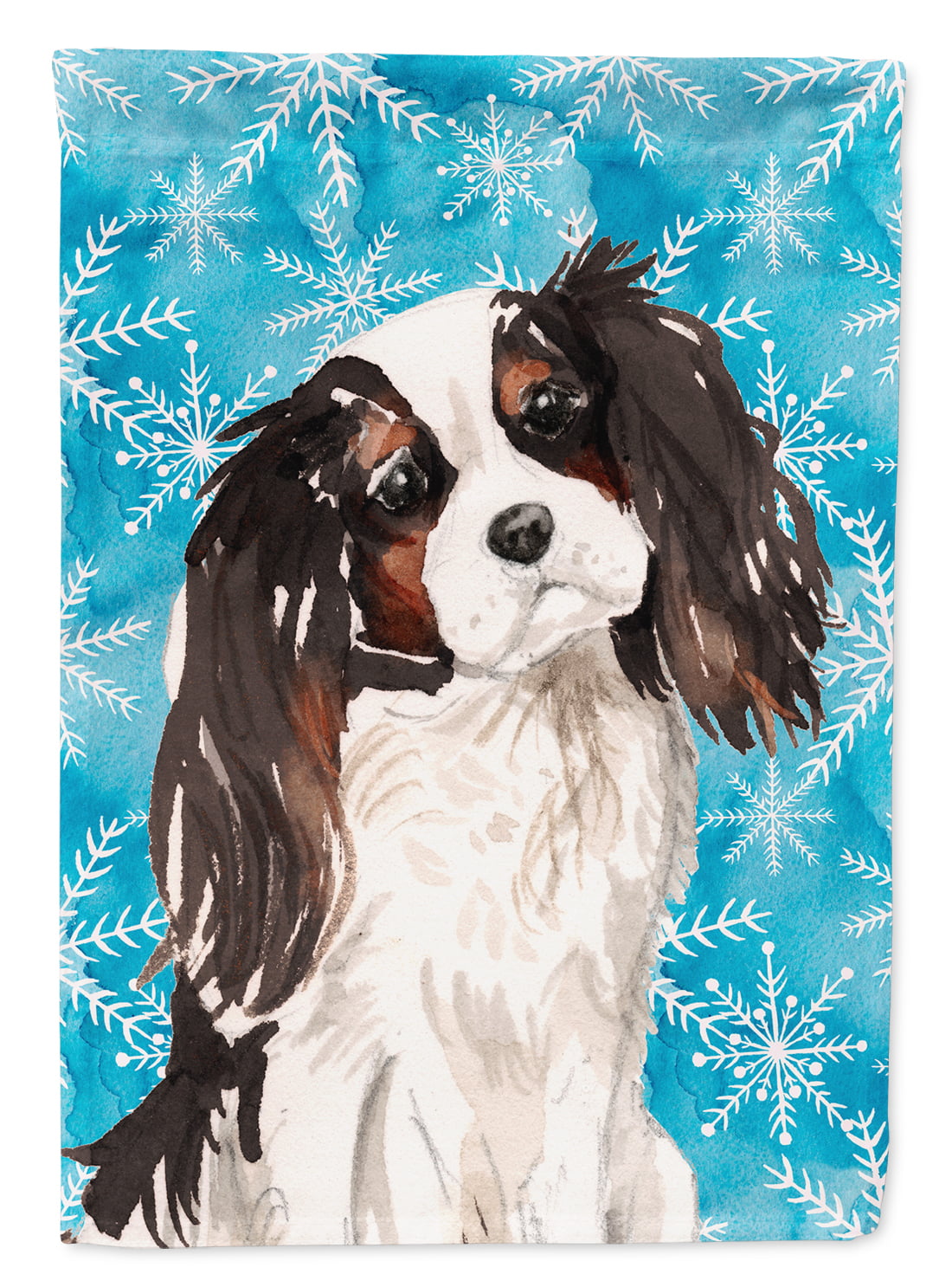 Tricolor Cavalier Spaniel Winter Flag - Garden Size