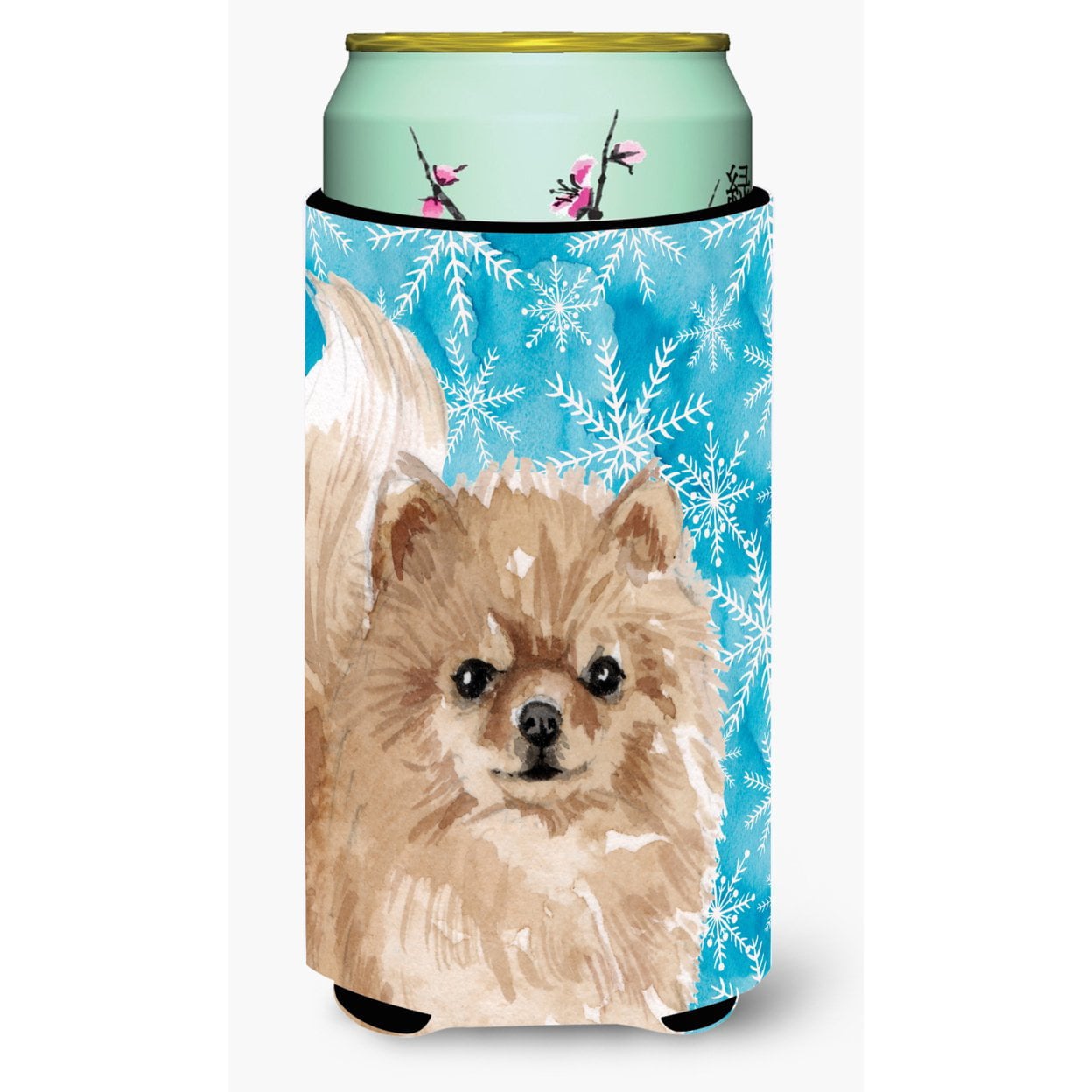 Pomeranian Winter Tall Boy Beverage Insulator Hugger