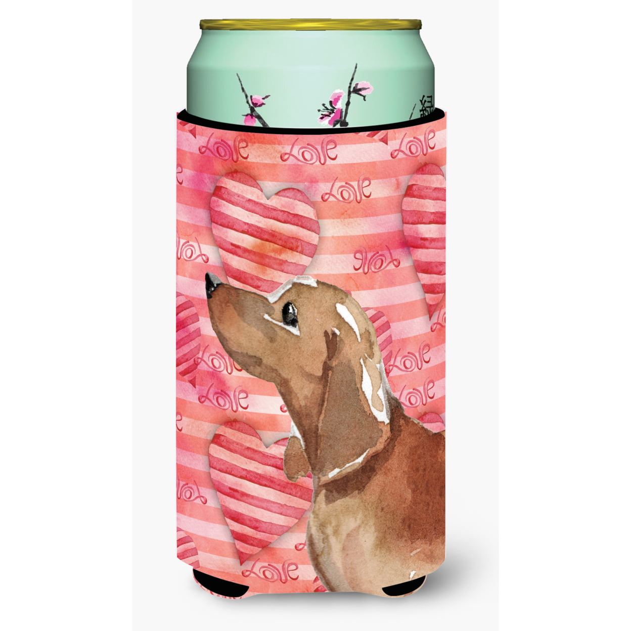 Red Tan Dachshund Love Tall Boy Beverage Insulator Hugger