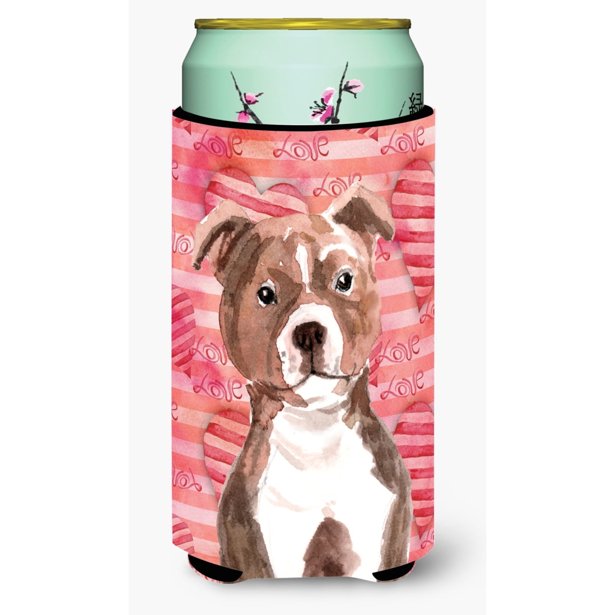 Red Staffie Bull Terrier Love Tall Boy Beverage Insulator Hugger