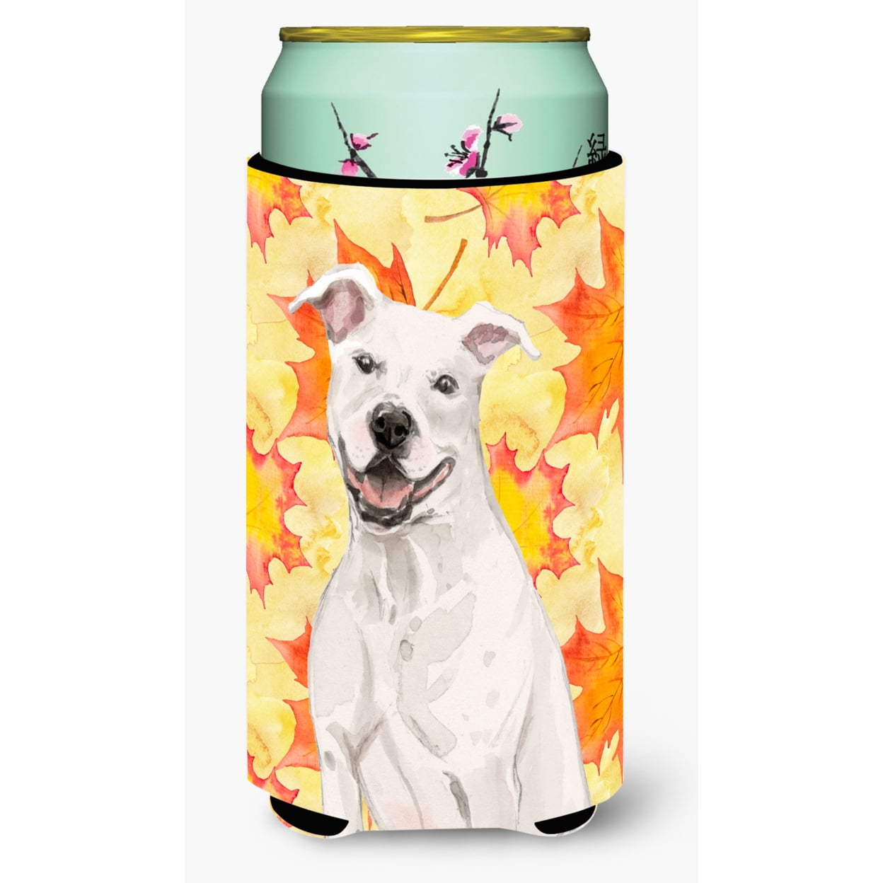 Picture of Carolines Treasures BB9501TBC White Staffie Bull Terrier Fall Tall Boy Beverage Insulator Hugger