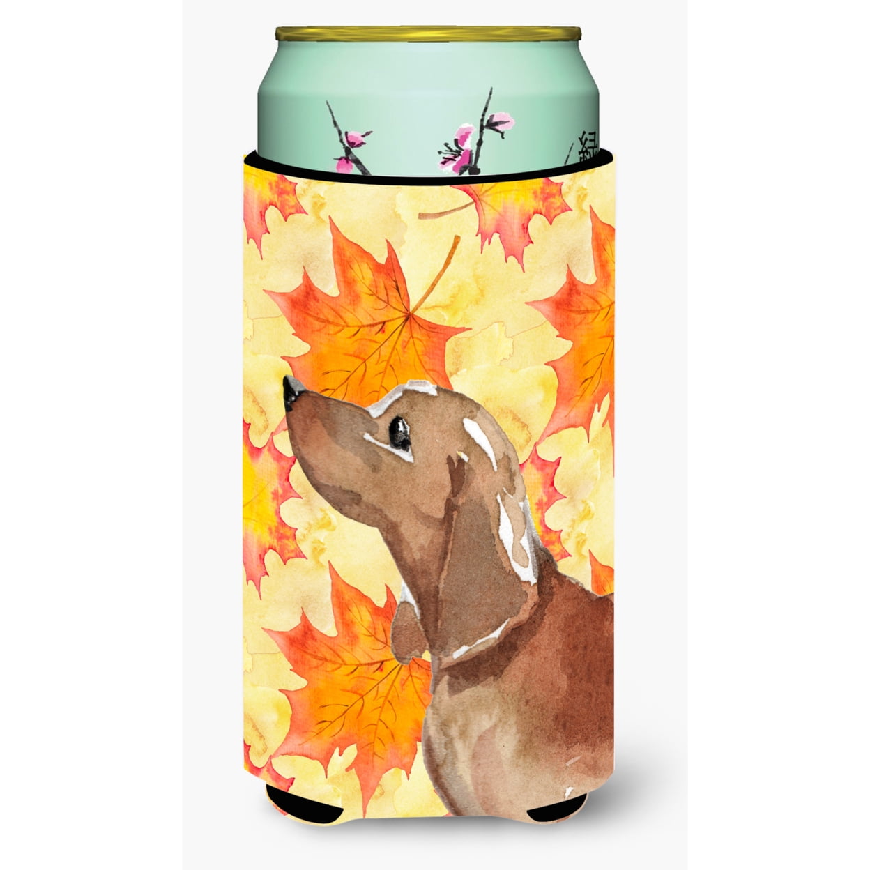 Red Tan Dachshund Fall Tall Boy Beverage Insulator Hugger