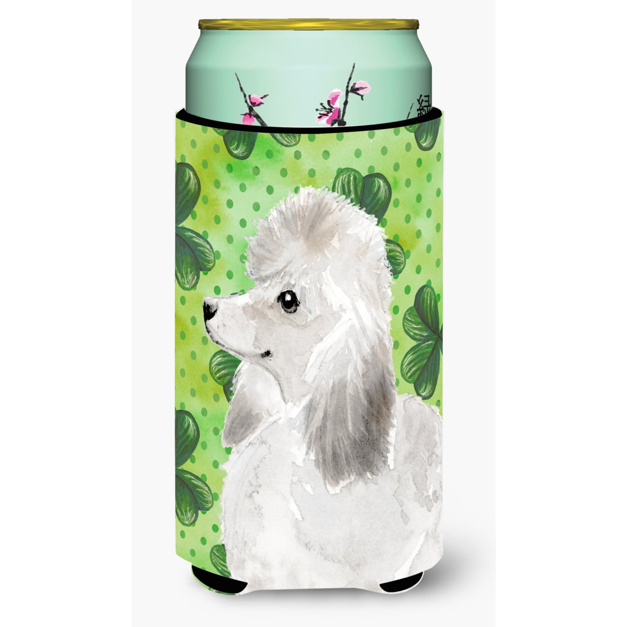 White Standard Poodle St Patricks Tall Boy Beverage Insulator Hugger