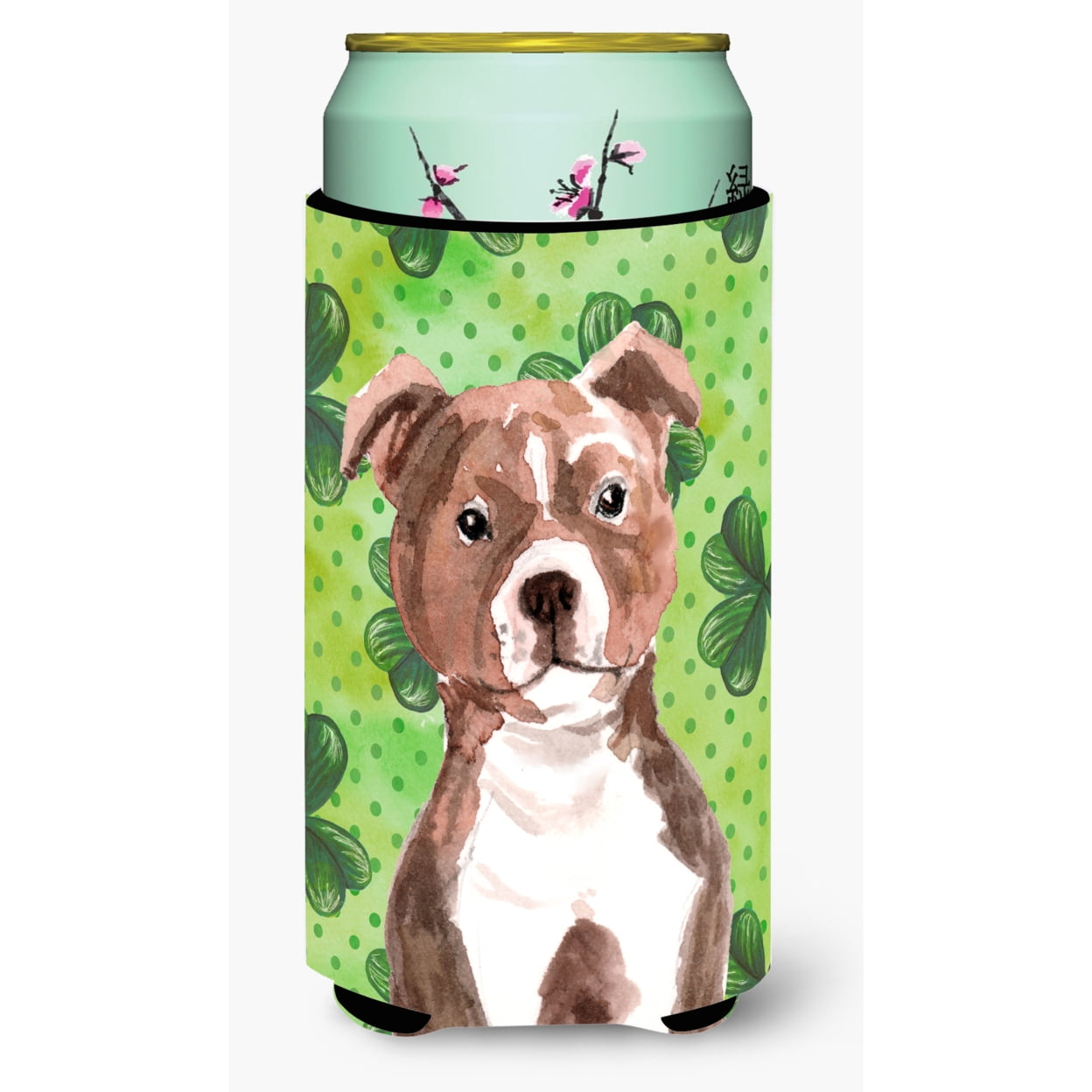 Red Staffie Bull Terrier St Patricks Tall Boy Beverage Insulator Hugger
