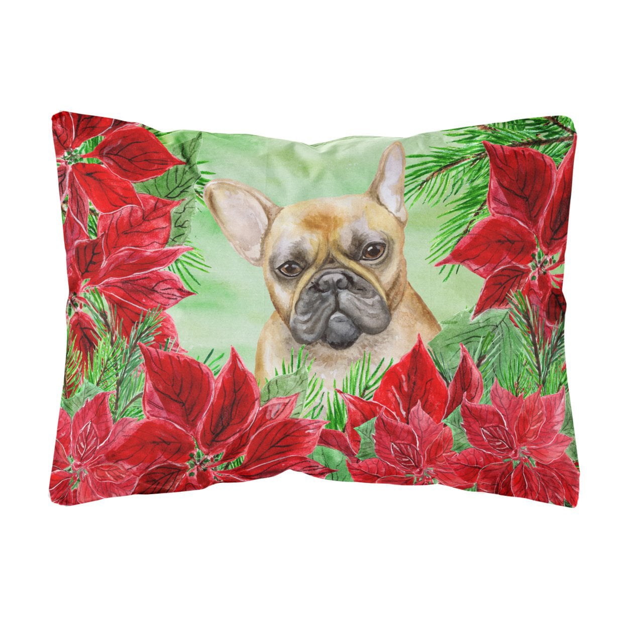 French Bulldog Poinsettas Canvas Fabric Decorative Pillow