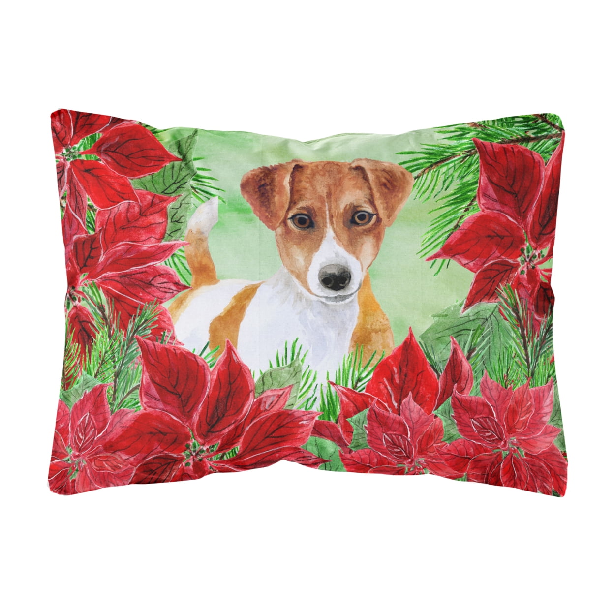Jack Russell Terrier Poinsettas Canvas Fabric Decorative Pillow