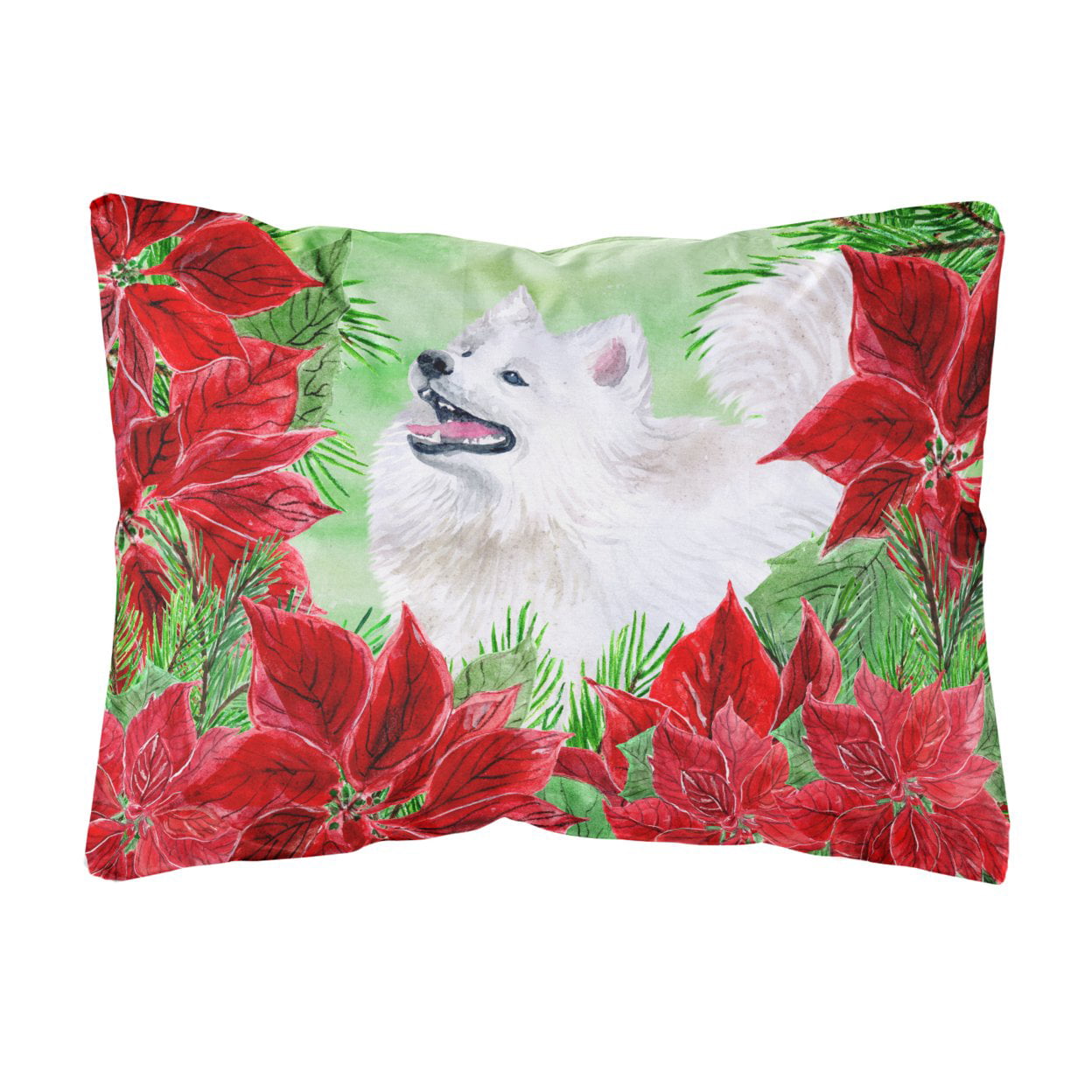 Samoyed Poinsettas Canvas Fabric Decorative Pillow