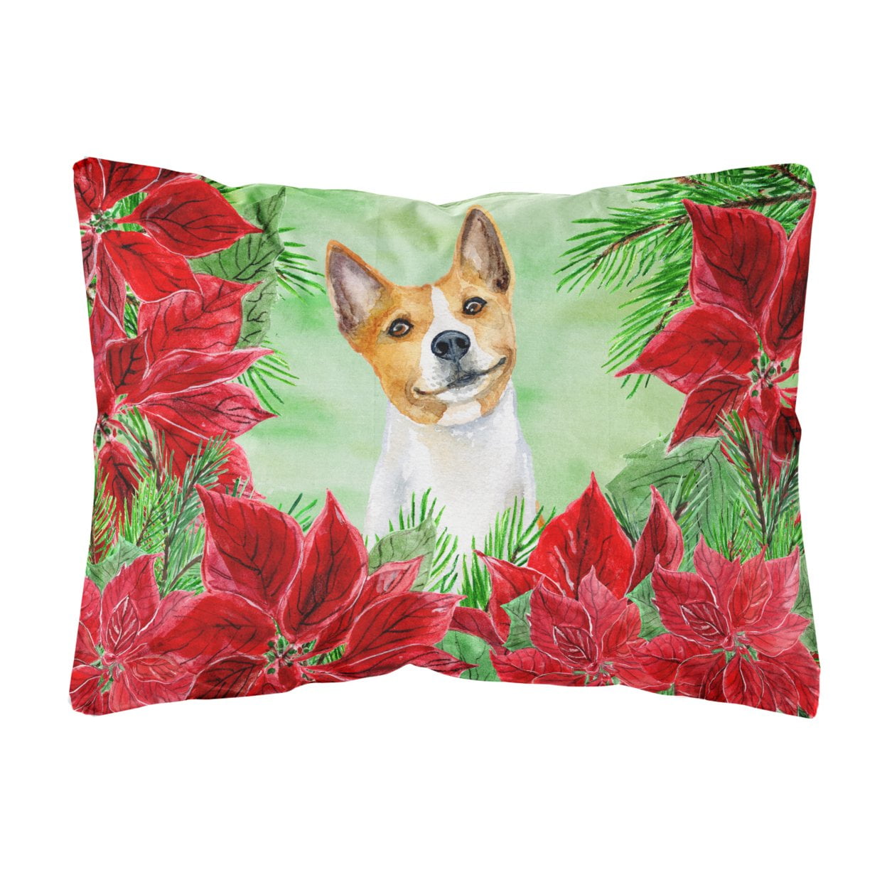 Basenji Poinsettas Canvas Fabric Decorative Pillow