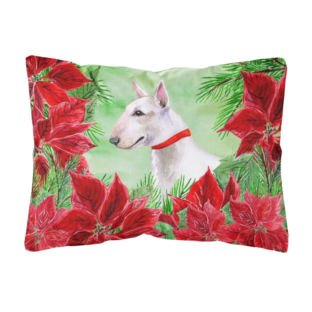 Bull Terrier Poinsettas Canvas Fabric Decorative Pillow