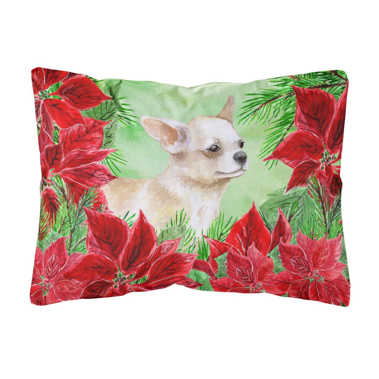 Chihuahua Leg up Poinsettas Canvas Fabric Decorative Pillow