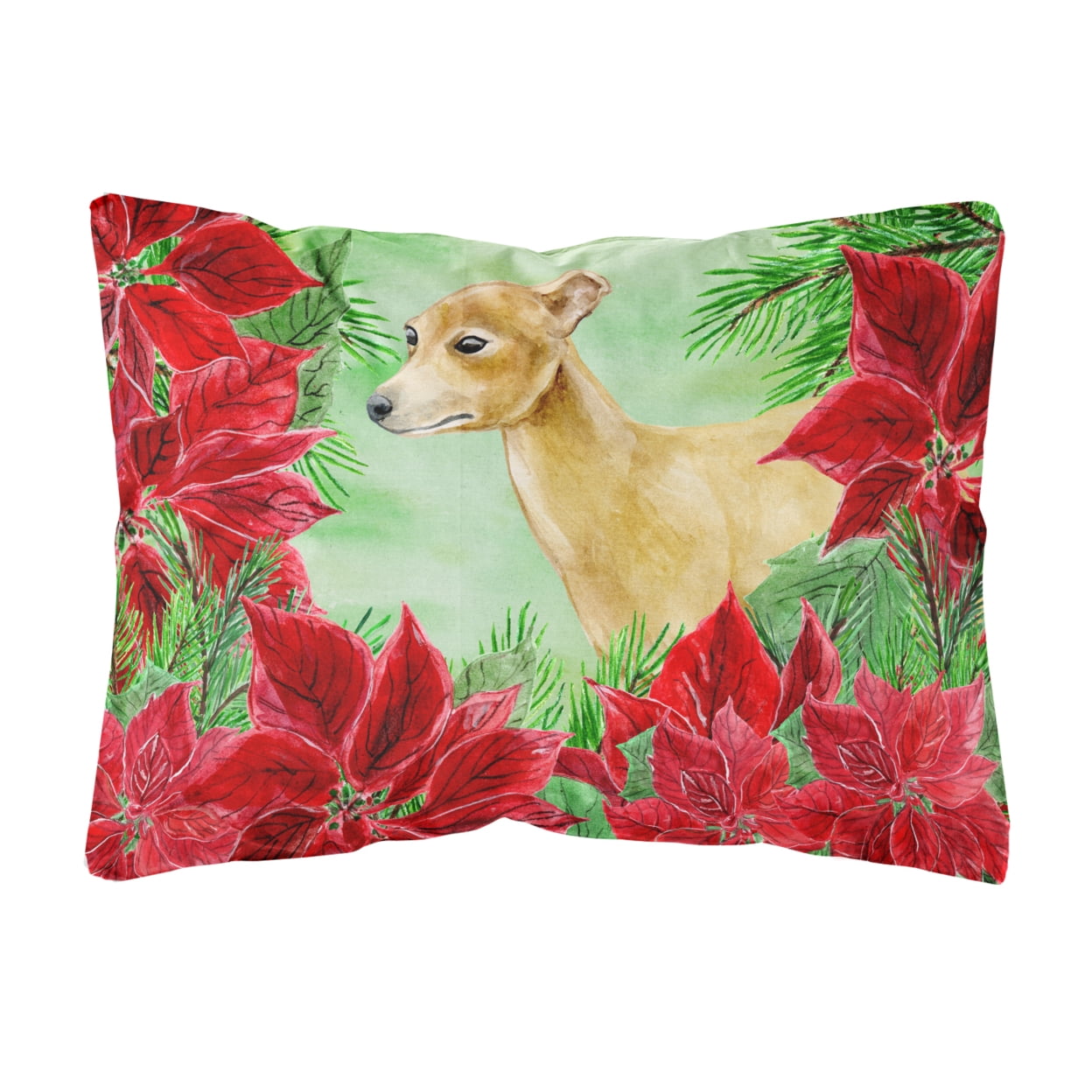 Italian Greyhound Poinsettas Canvas Fabric Decorative Pillow