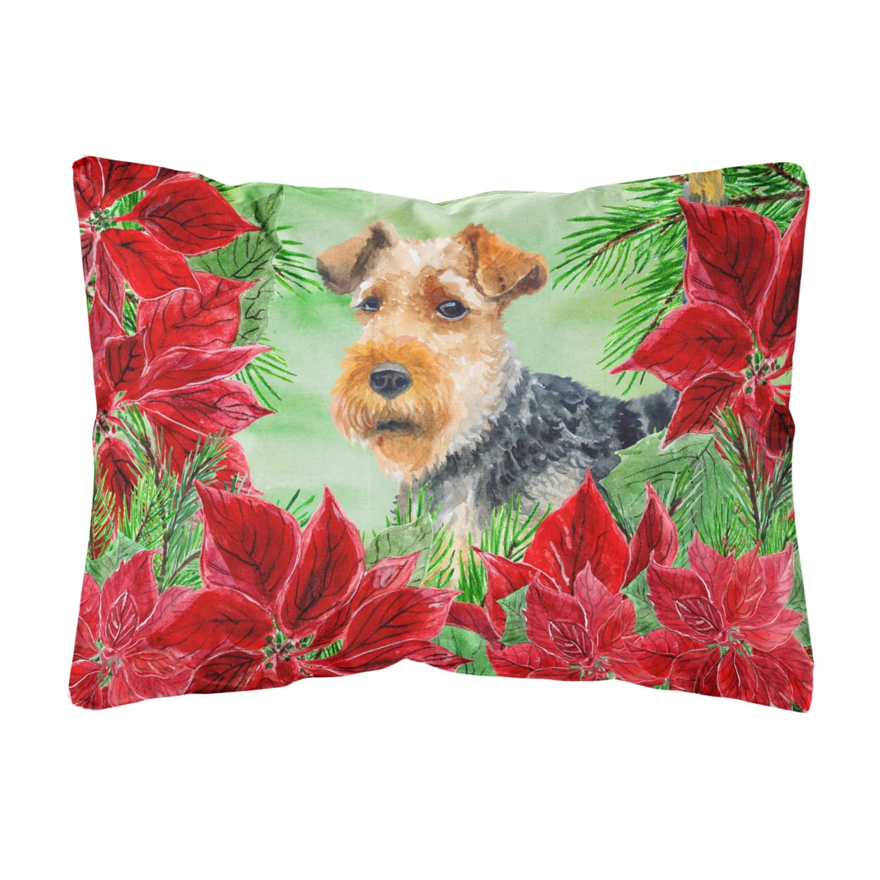 Welsh Terrier Poinsettas Canvas Fabric Decorative Pillow
