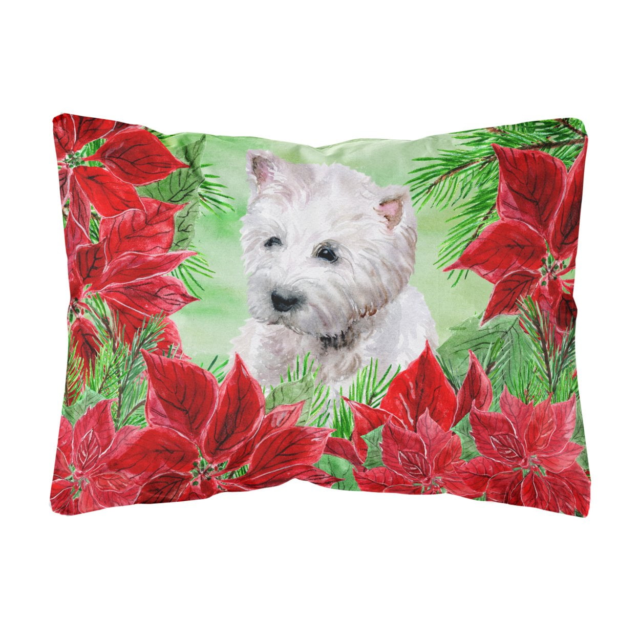 Westie Poinsettas Canvas Fabric Decorative Pillow