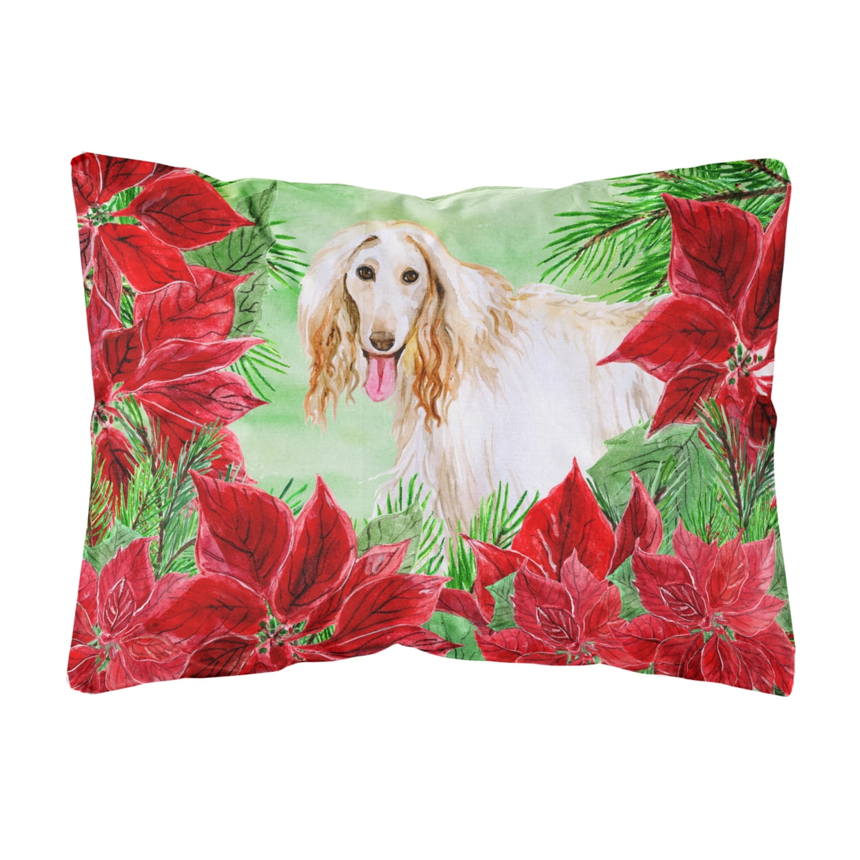 Afghan Hound Poinsettas Canvas Fabric Decorative Pillow