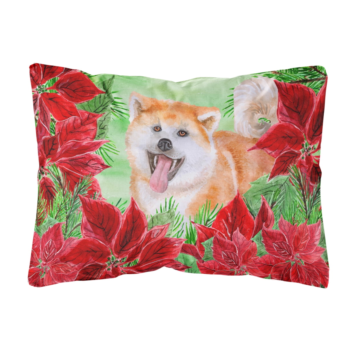 Akita Poinsettas Canvas Fabric Decorative Pillow