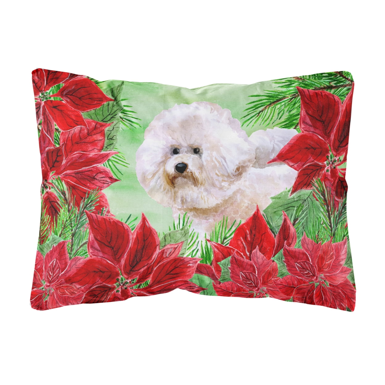 Bichon Frise No.2 Poinsettas Canvas Fabric Decorative Pillow