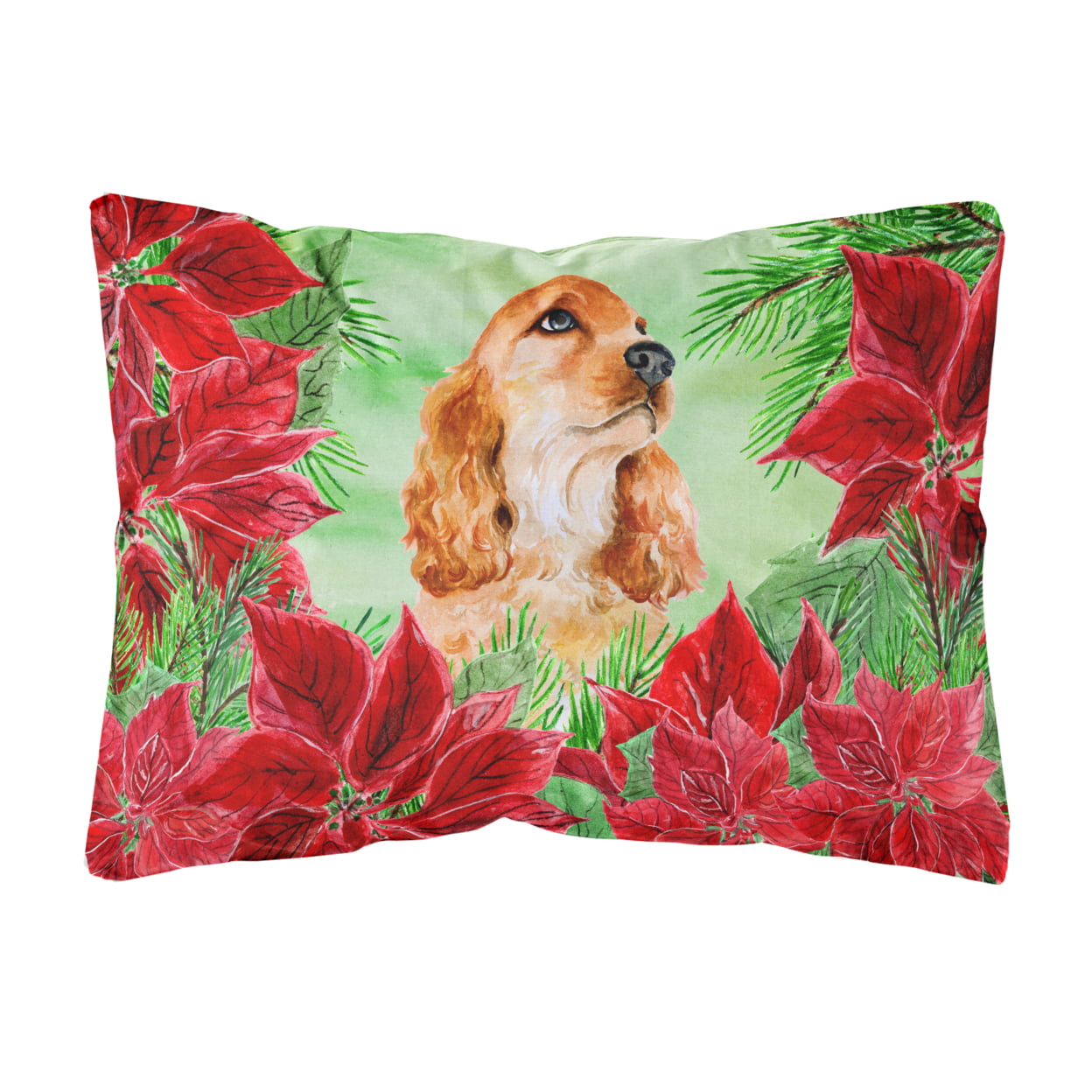 Cocker Spaniel Poinsettas Canvas Fabric Decorative Pillow
