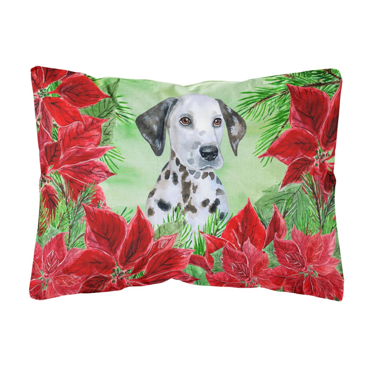 Dalmatian Puppy Poinsettas Canvas Fabric Decorative Pillow
