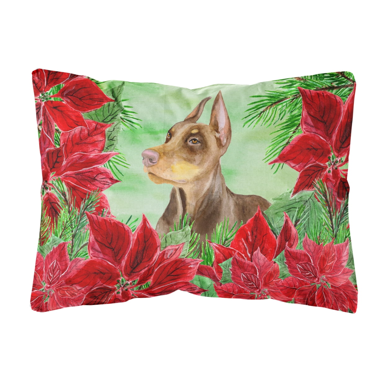 Doberman Pinscher Poinsettas Canvas Fabric Decorative Pillow