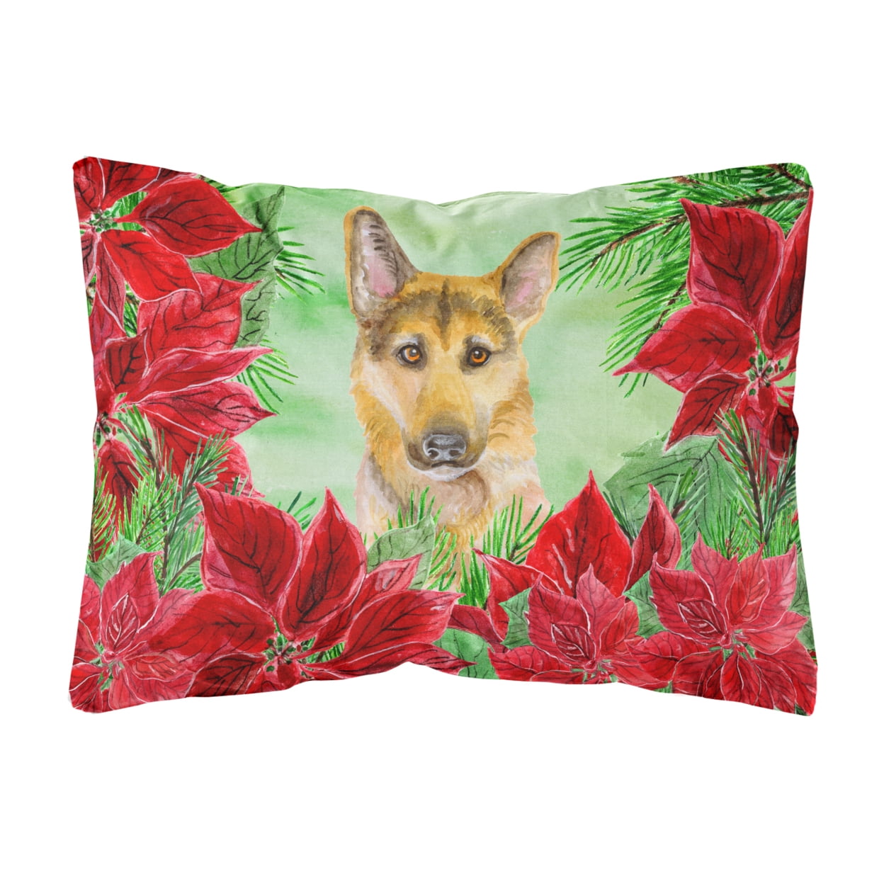 German Shepherd No.2 Poinsettas Canvas Fabric Decorative Pillow