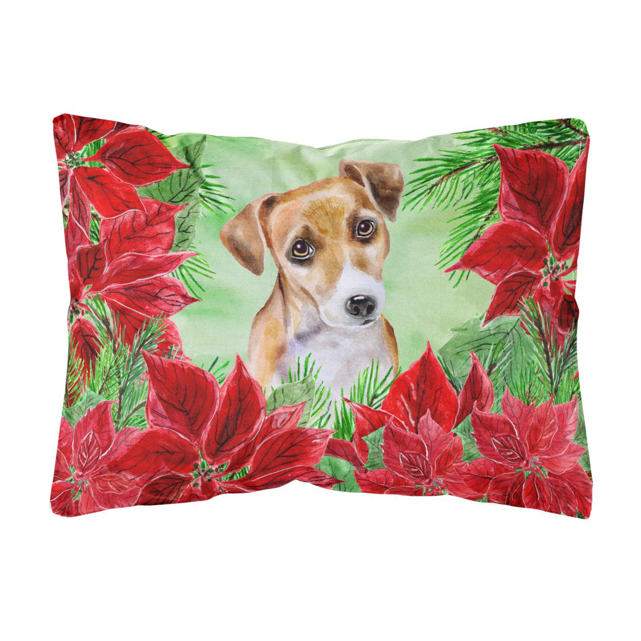 Jack Russell Terrier No.2 Poinsettas Canvas Fabric Decorative Pillow