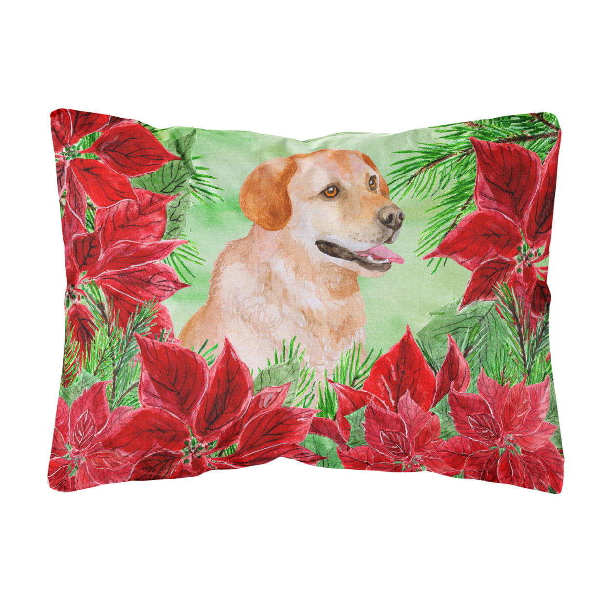 Labrador Retriever Poinsettas Canvas Fabric Decorative Pillow