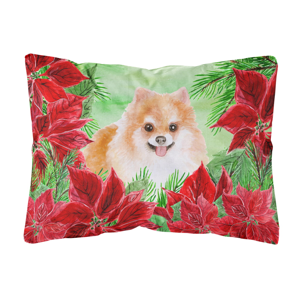 Pomeranian No.2 Poinsettas Canvas Fabric Decorative Pillow