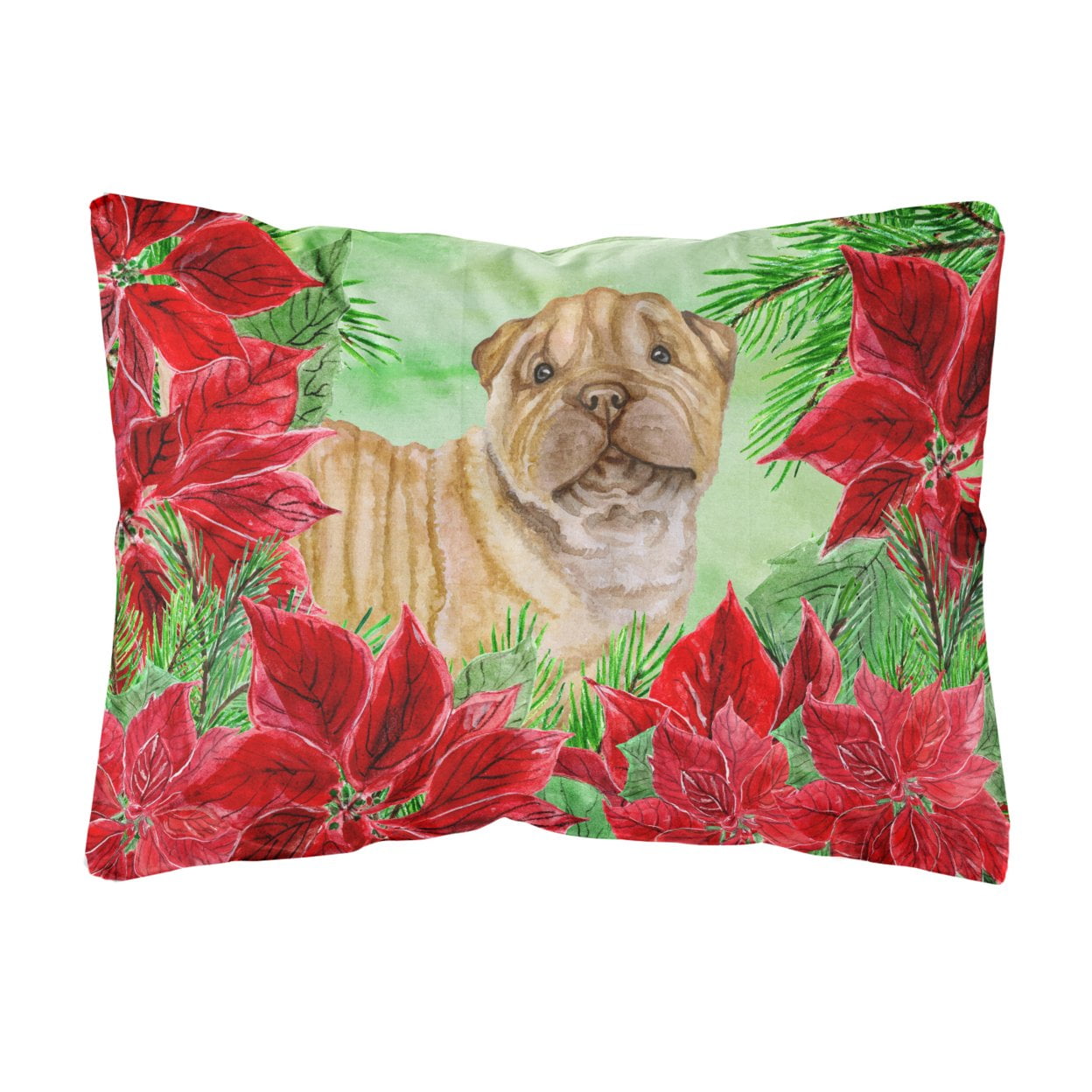 Shar Pei Puppy Poinsettas Canvas Fabric Decorative Pillow