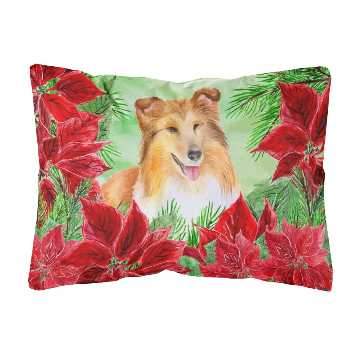 Sheltie Poinsettas Canvas Fabric Decorative Pillow
