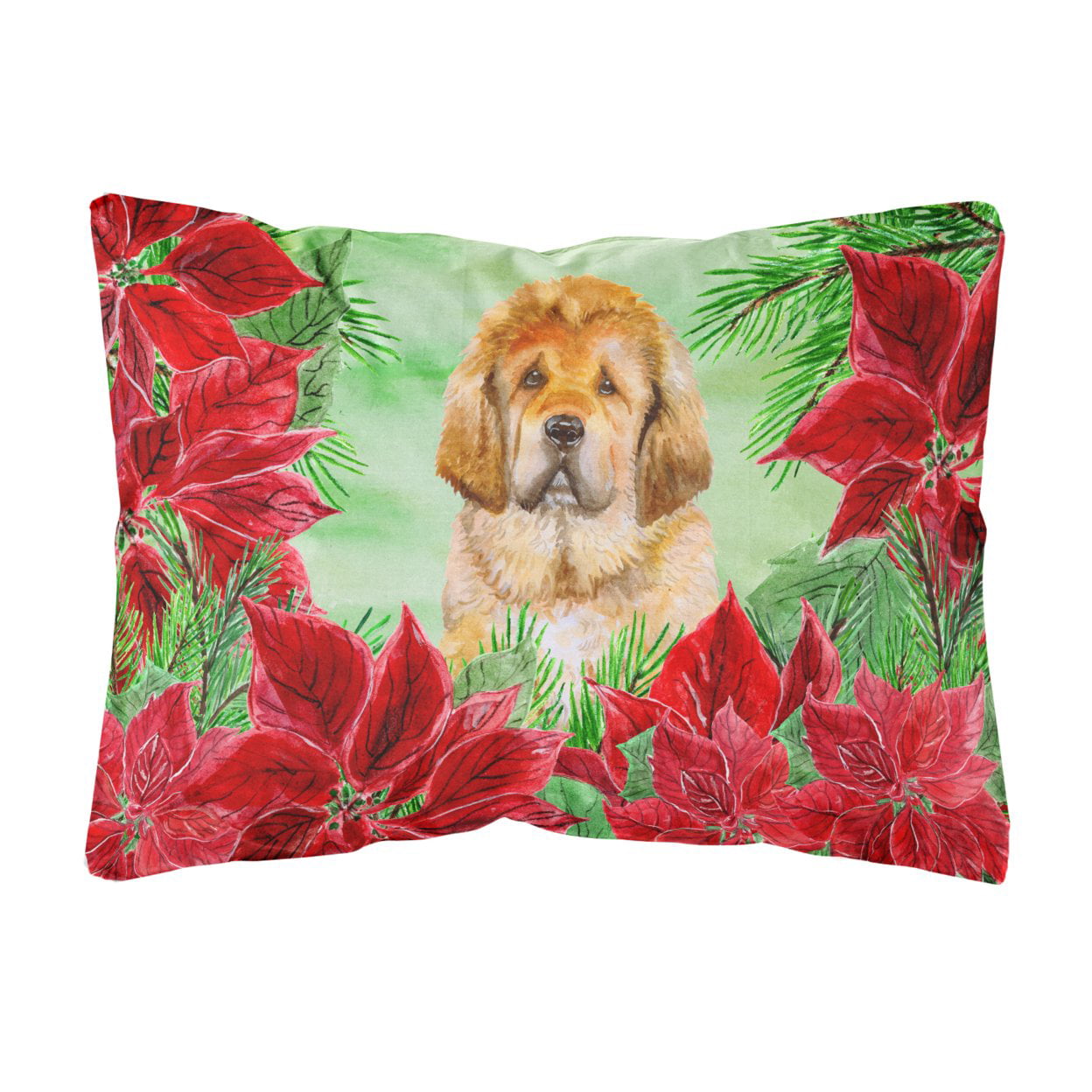 Tibetan Mastiff Poinsettas Canvas Fabric Decorative Pillow