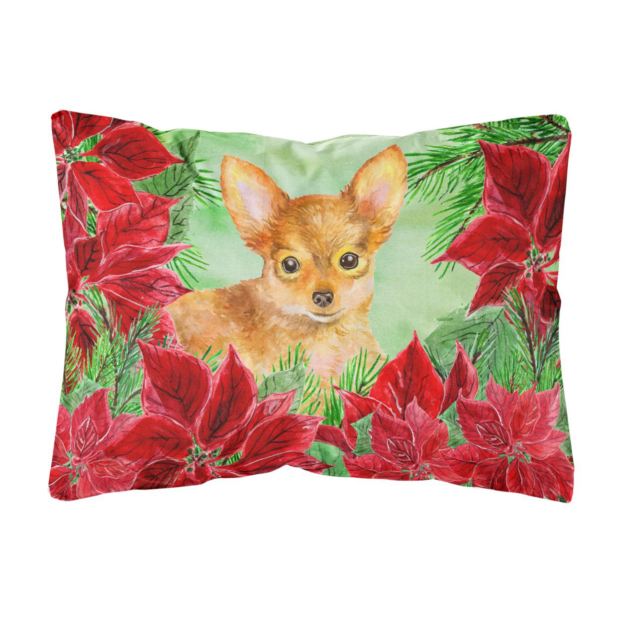 Toy Terrier Poinsettas Canvas Fabric Decorative Pillow