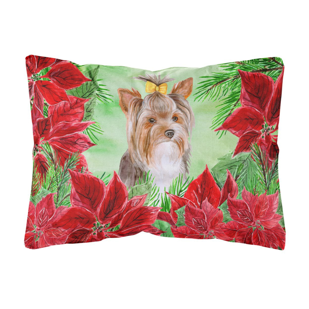 Yorkshire Terrier No.2 Poinsettas Canvas Fabric Decorative Pillow