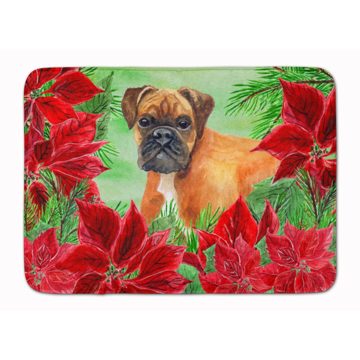 CK1289RUG German Boxer Poinsettas Machine Washable Memory Foam Mat