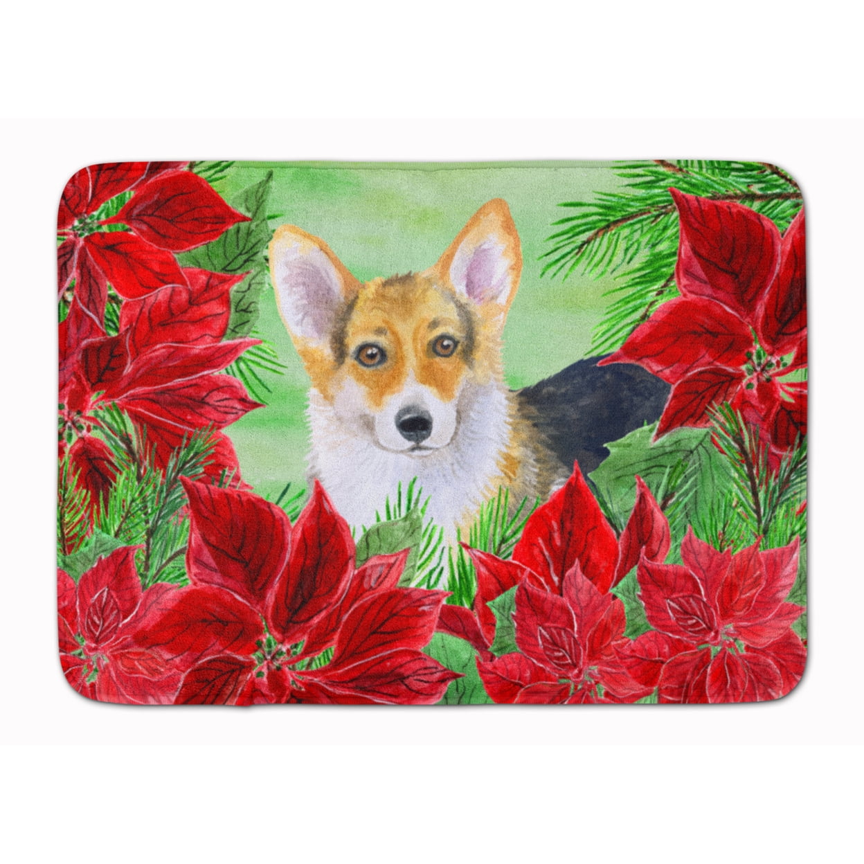 Pembroke Corgi Poinsettas Machine Washable Memory Foam Mat