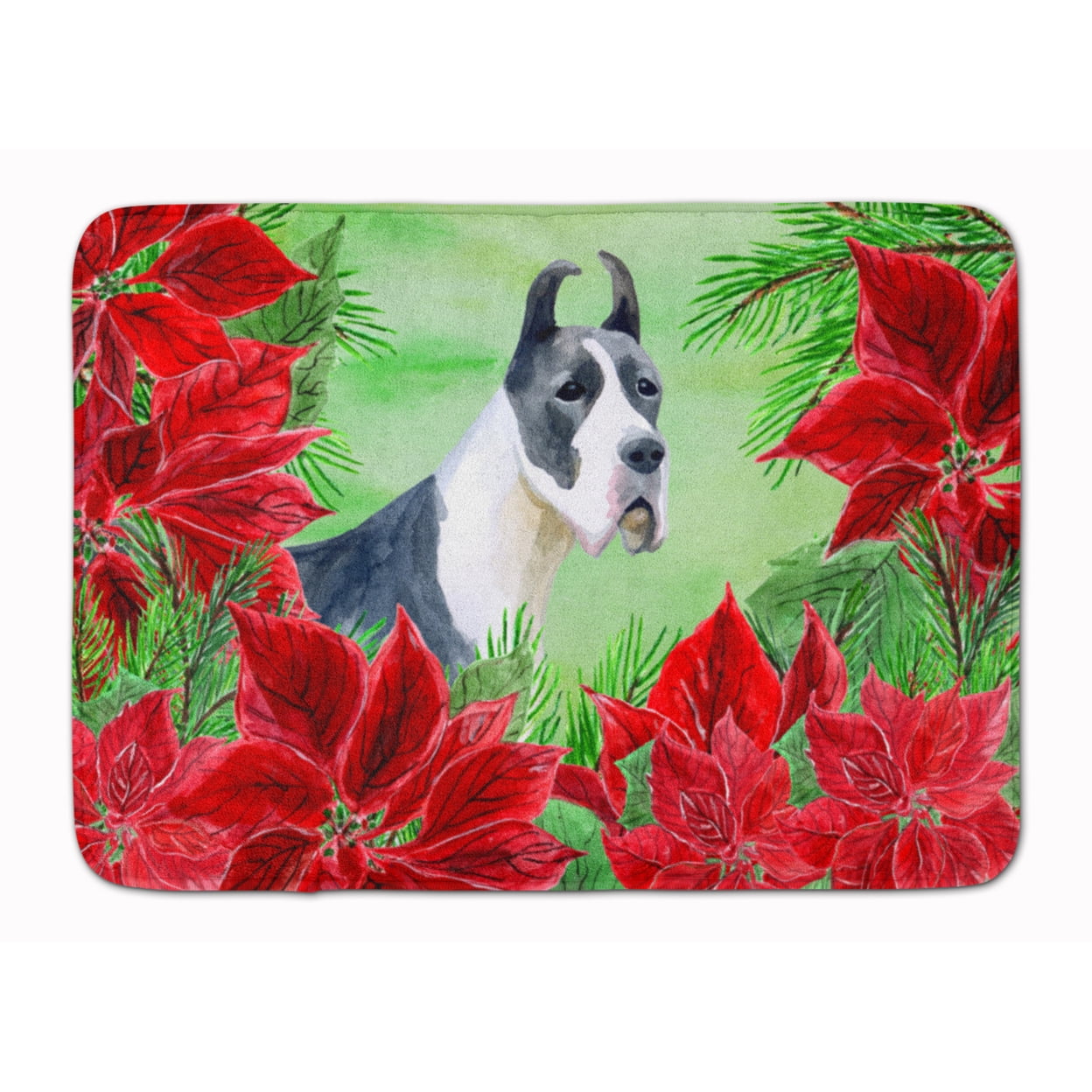 CK1292RUG Harlequin Great Dane Poinsettas Machine Washable Memory Foam Mat