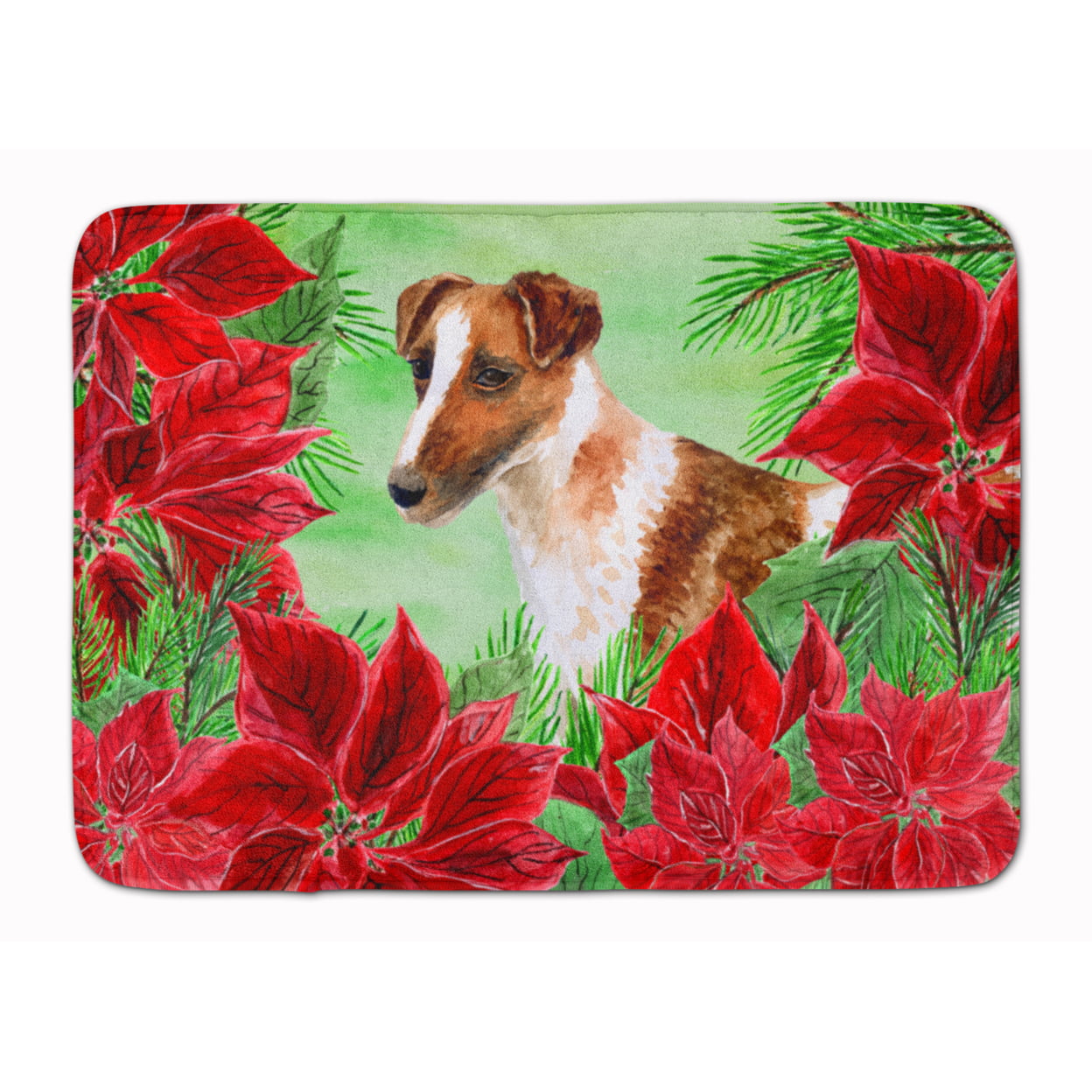 CK1296RUG Smooth Fox Terrier Poinsettas Machine Washable Memory Foam Mat