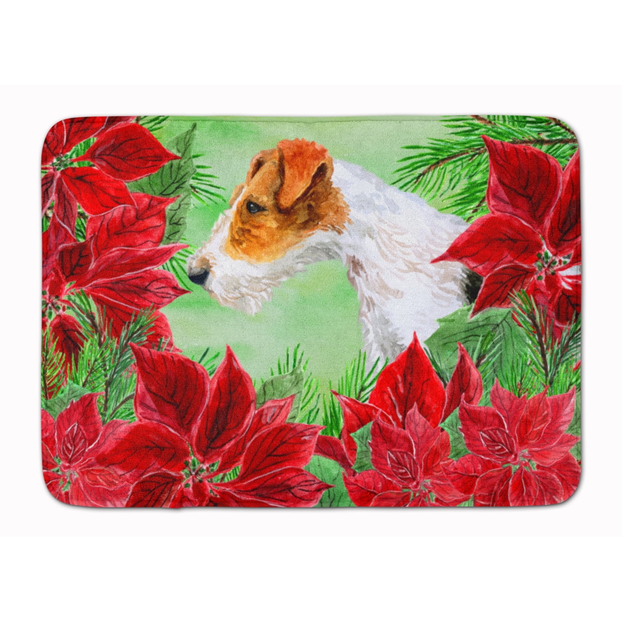 CK1298RUG Fox Terrier Poinsettas Machine Washable Memory Foam Mat