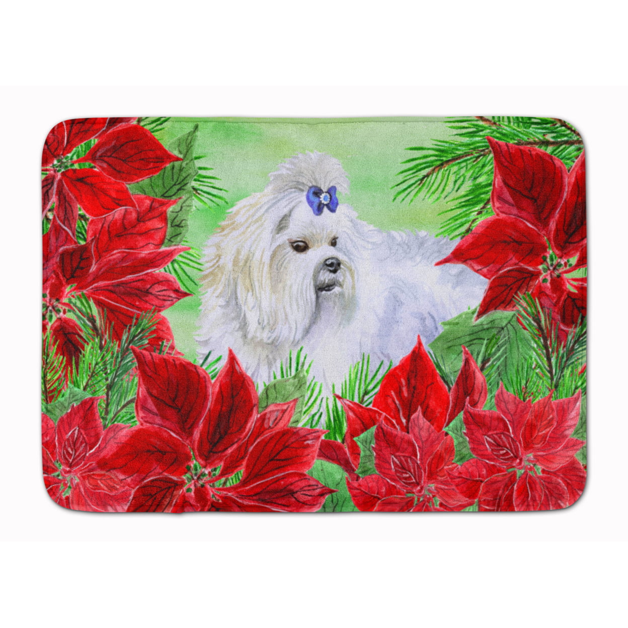 CK1299RUG Maltese Poinsettas Machine Washable Memory Foam Mat