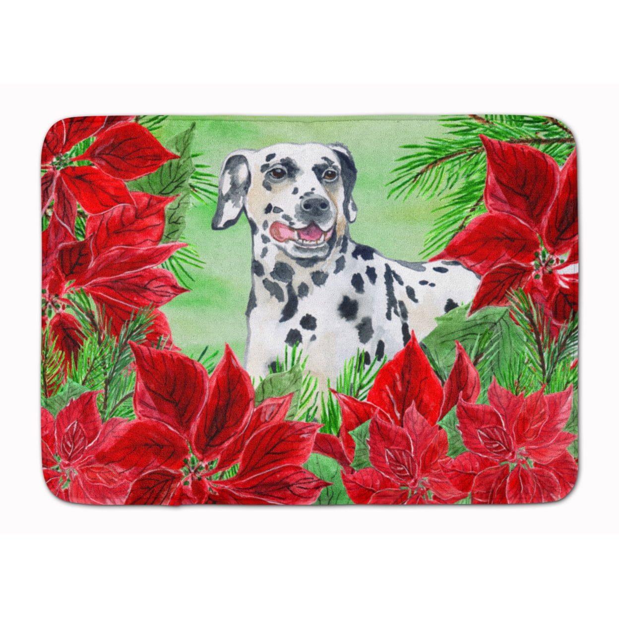 CK1301RUG Dalmatian Poinsettas Machine Washable Memory Foam Mat