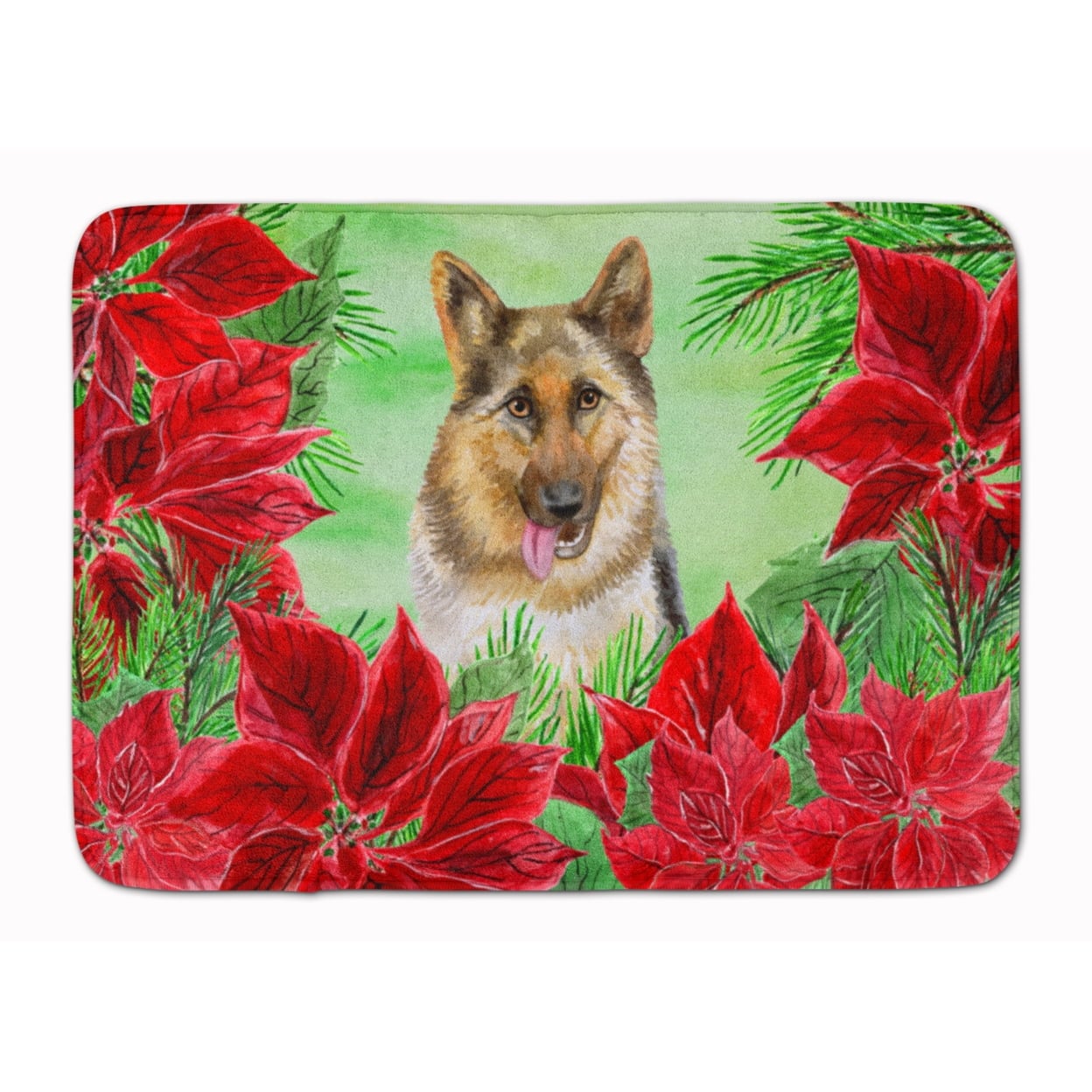 CK1302RUG German Shepherd Poinsettas Machine Washable Memory Foam Mat