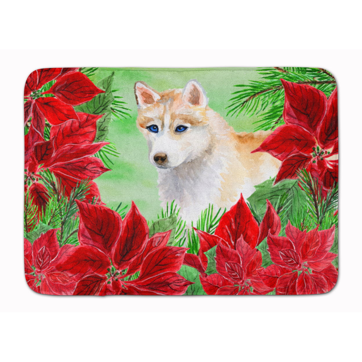 Siberian Husky Poinsettas Machine Washable Memory Foam Mat