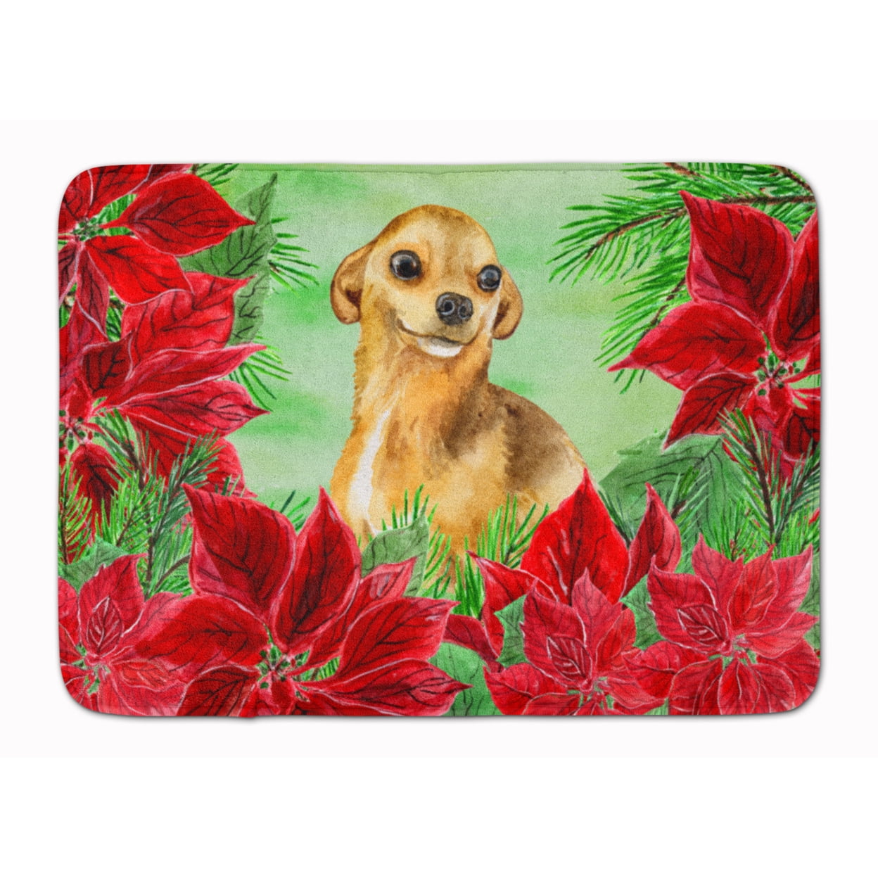 Chihuahua Poinsettas Machine Washable Memory Foam Mat