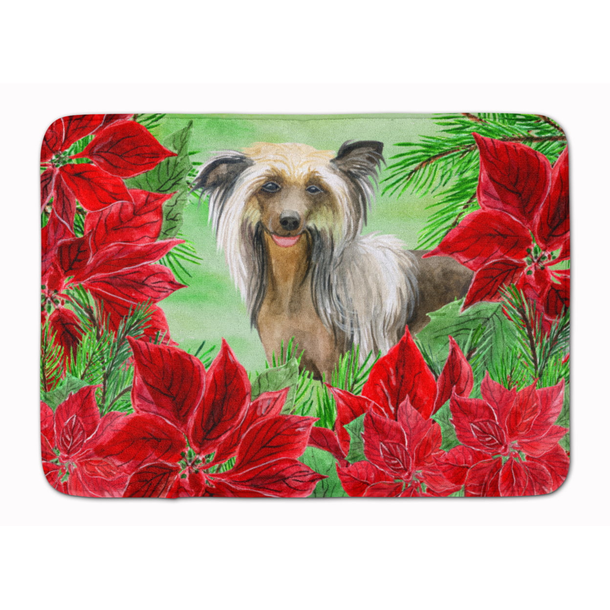 CK1307RUG Chinese Crested Poinsettas Machine Washable Memory Foam Mat