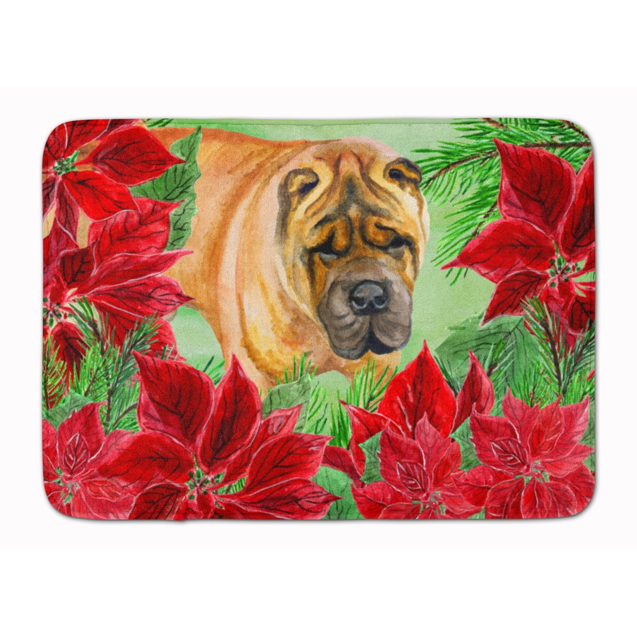 CK1309RUG Shar Pei Poinsettas Machine Washable Memory Foam Mat